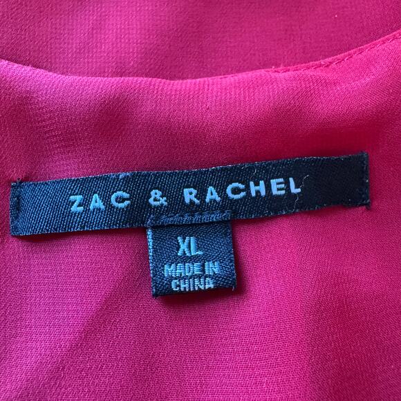 Zac & Rachel Red Top Sz XL Sheer Split Long Sleeve Hi-Low Boho Chic Romantic - Picture 7 of 10